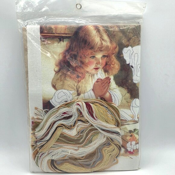 Simplicity Stitchery Suspense Praying Girl Dog Kitten Crewel Yarn Embroidery NIP - Picture 6 of 6